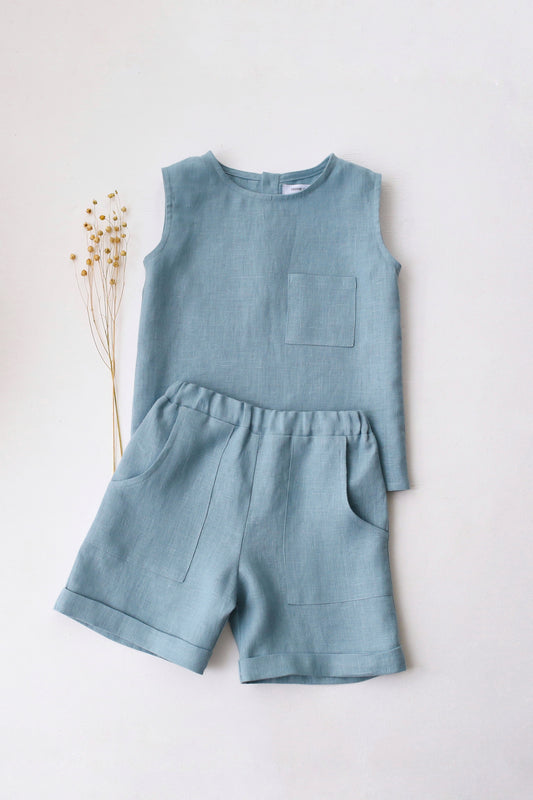 Relaxed Fit Tank Top and Front Pocket Cuffed Shorts Set